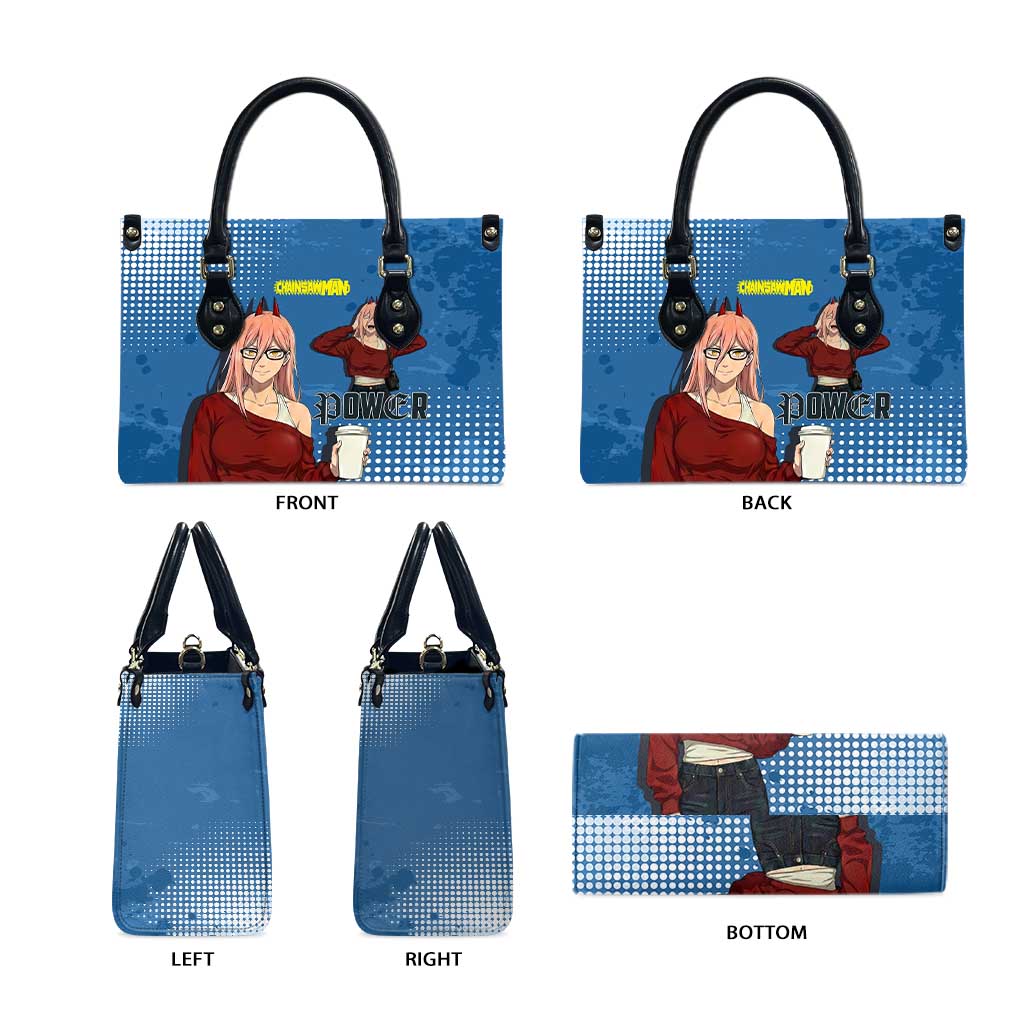 Power Chainsaw Man in Street Chic Leather Bag Bold Blue Anime Aesthetic with Power