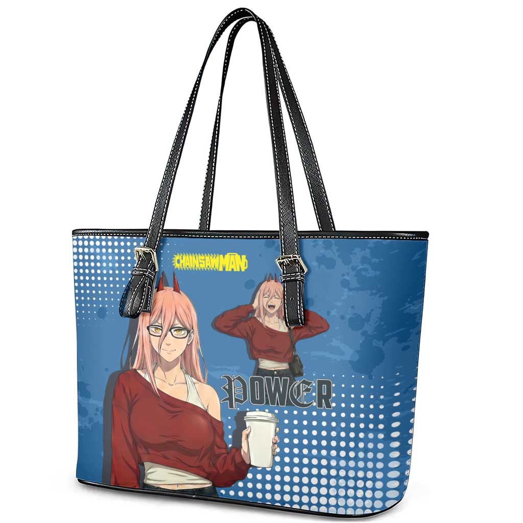 Power Chainsaw Man in Street Chic Leather Tote Bag Bold Blue Anime Aesthetic with Power