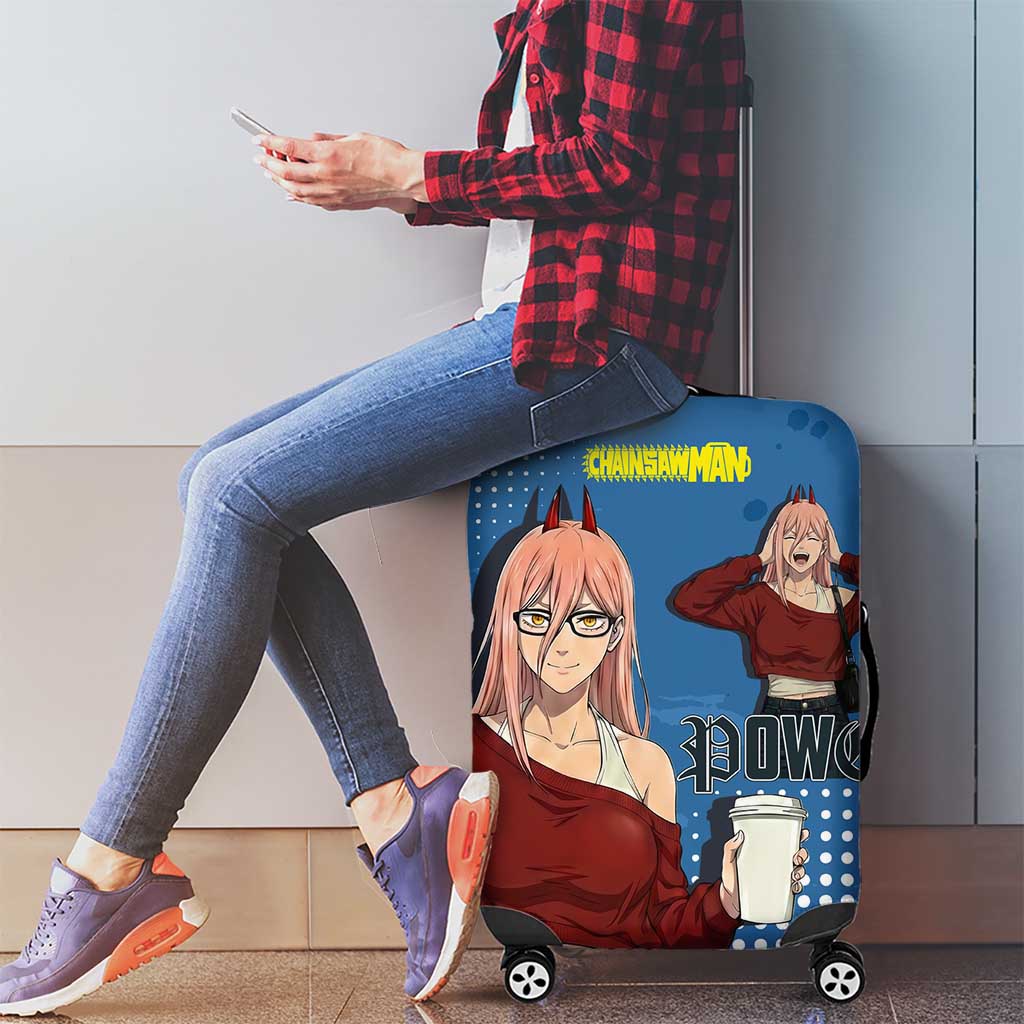 Power Chainsaw Man in Street Chic Luggage Cover Bold Blue Anime Aesthetic with Power