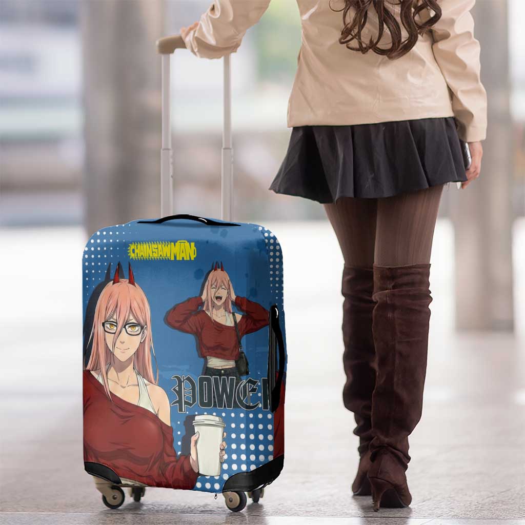 Power Chainsaw Man in Street Chic Luggage Cover Bold Blue Anime Aesthetic with Power