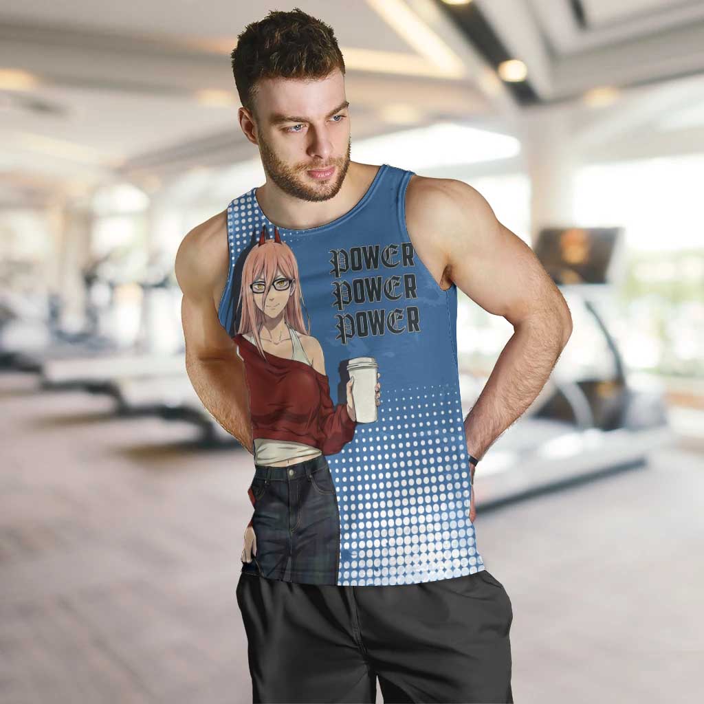 Power Chainsaw Man in Street Chic Men Tank Top Bold Blue Anime Aesthetic with Power