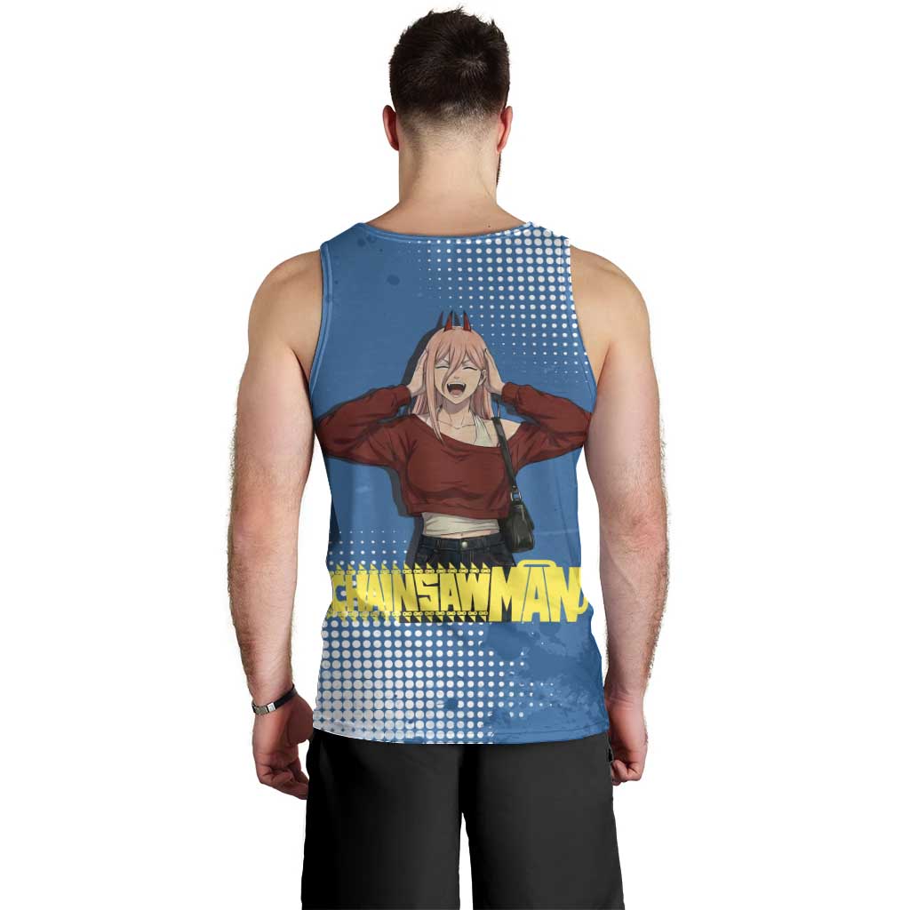 Power Chainsaw Man in Street Chic Men Tank Top Bold Blue Anime Aesthetic with Power