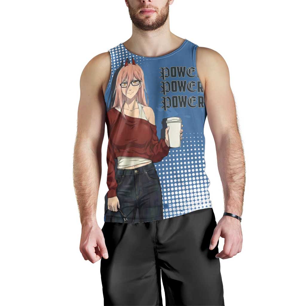 Power Chainsaw Man in Street Chic Men Tank Top Bold Blue Anime Aesthetic with Power