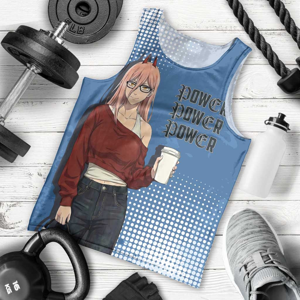 Power Chainsaw Man in Street Chic Men Tank Top Bold Blue Anime Aesthetic with Power