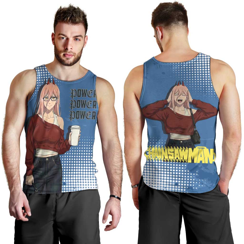 Power Chainsaw Man in Street Chic Men Tank Top Bold Blue Anime Aesthetic with Power