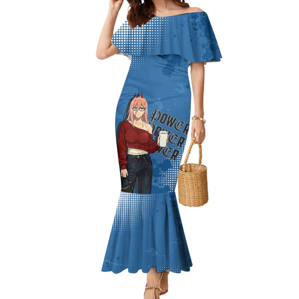 Power Chainsaw Man in Street Chic Mermaid Dress Bold Blue Anime Aesthetic with Power