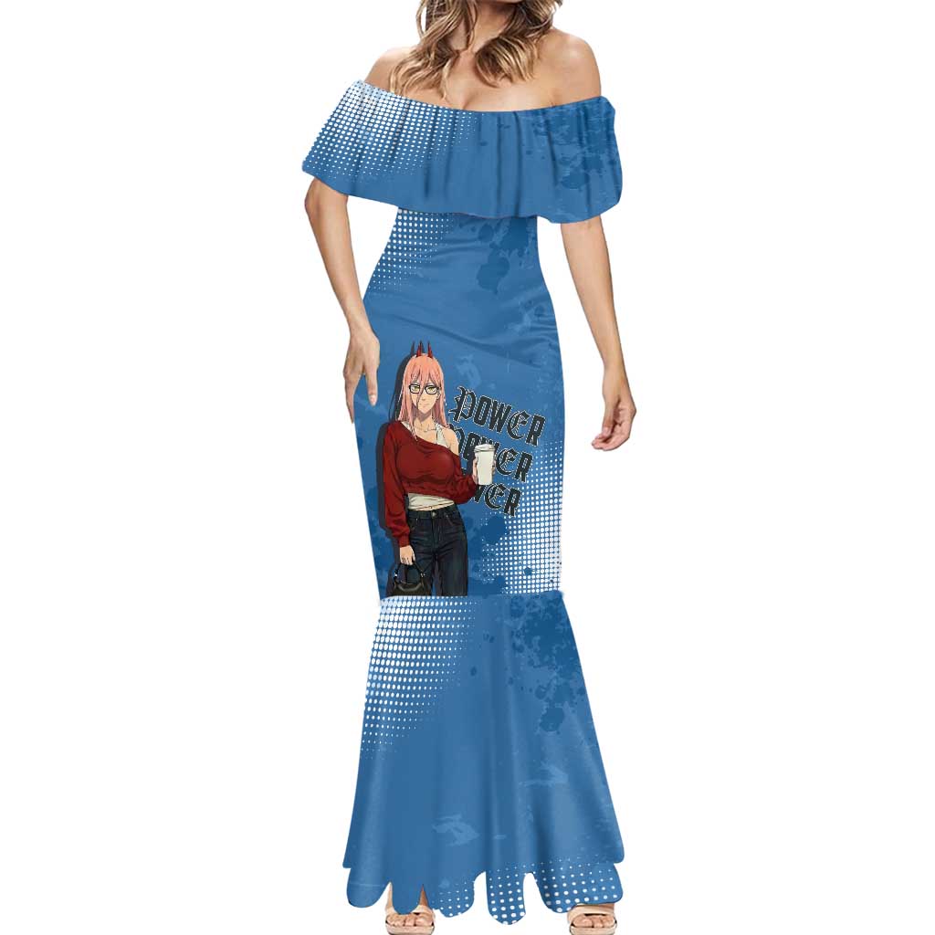 Power Chainsaw Man in Street Chic Mermaid Dress Bold Blue Anime Aesthetic with Power