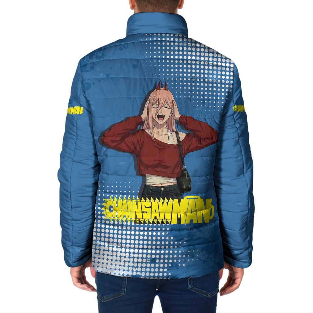 Power Chainsaw Man in Street Chic Padded Jacket Bold Blue Anime Aesthetic with Power