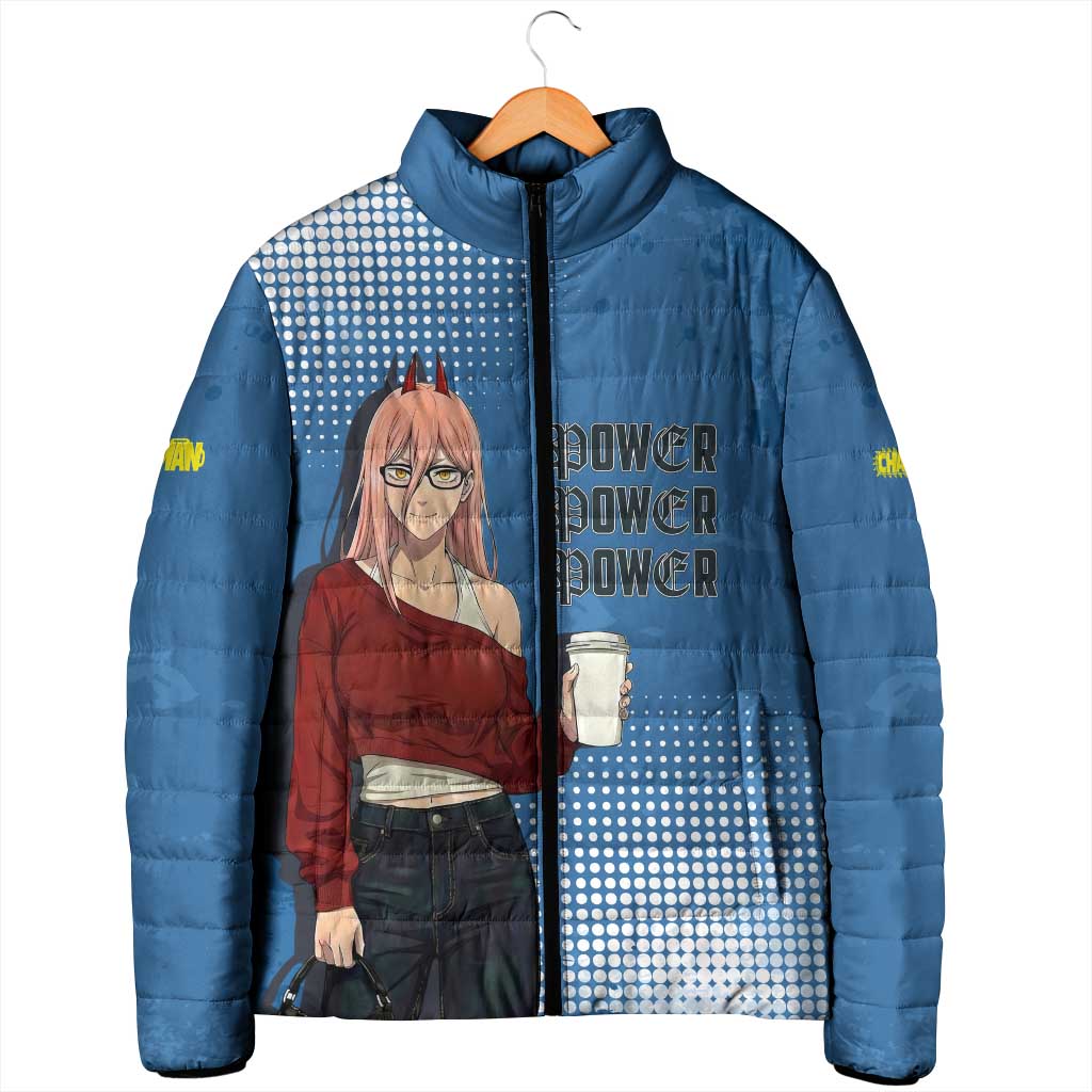 Power Chainsaw Man in Street Chic Padded Jacket Bold Blue Anime Aesthetic with Power