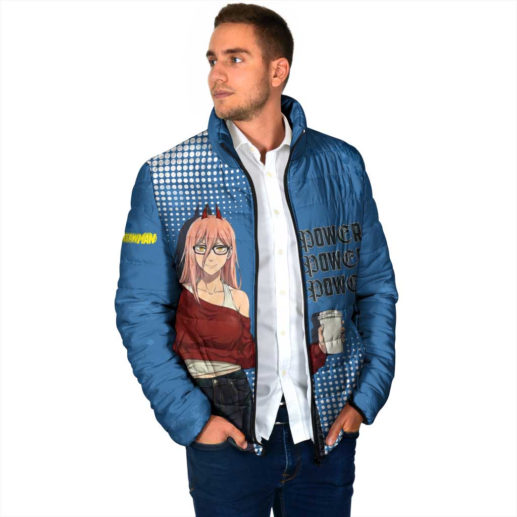 Power Chainsaw Man in Street Chic Padded Jacket Bold Blue Anime Aesthetic with Power