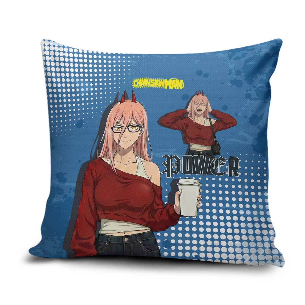 Power Chainsaw Man in Street Chic Pillow Cover Bold Blue Anime Aesthetic with Power