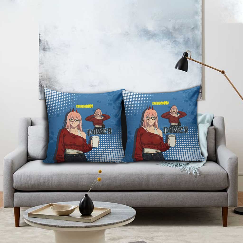 Power Chainsaw Man in Street Chic Pillow Cover Bold Blue Anime Aesthetic with Power