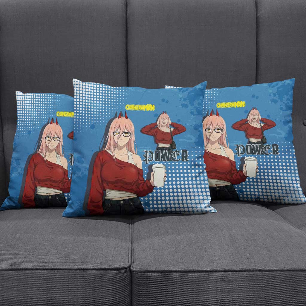 Power Chainsaw Man in Street Chic Pillow Cover Bold Blue Anime Aesthetic with Power