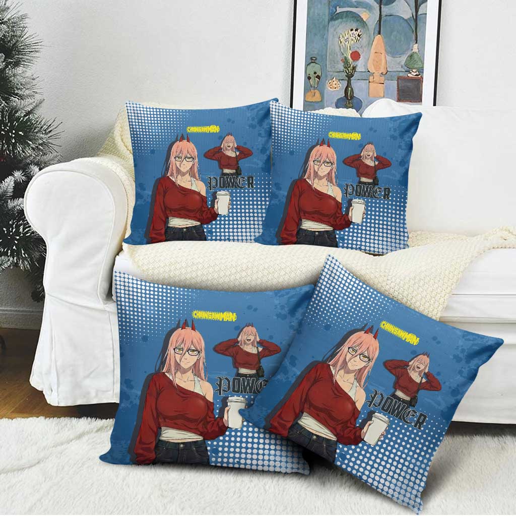 Power Chainsaw Man in Street Chic Pillow Cover Bold Blue Anime Aesthetic with Power
