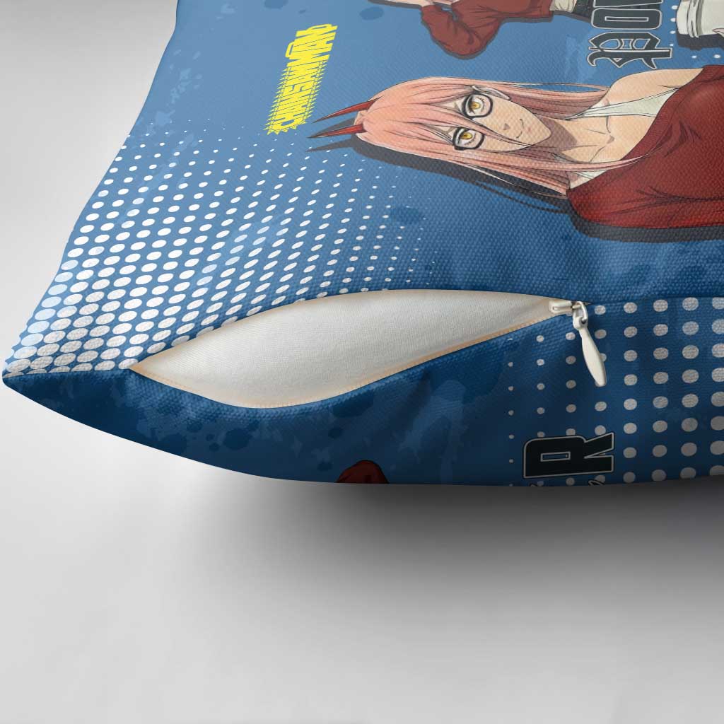 Power Chainsaw Man in Street Chic Pillow Cover Bold Blue Anime Aesthetic with Power