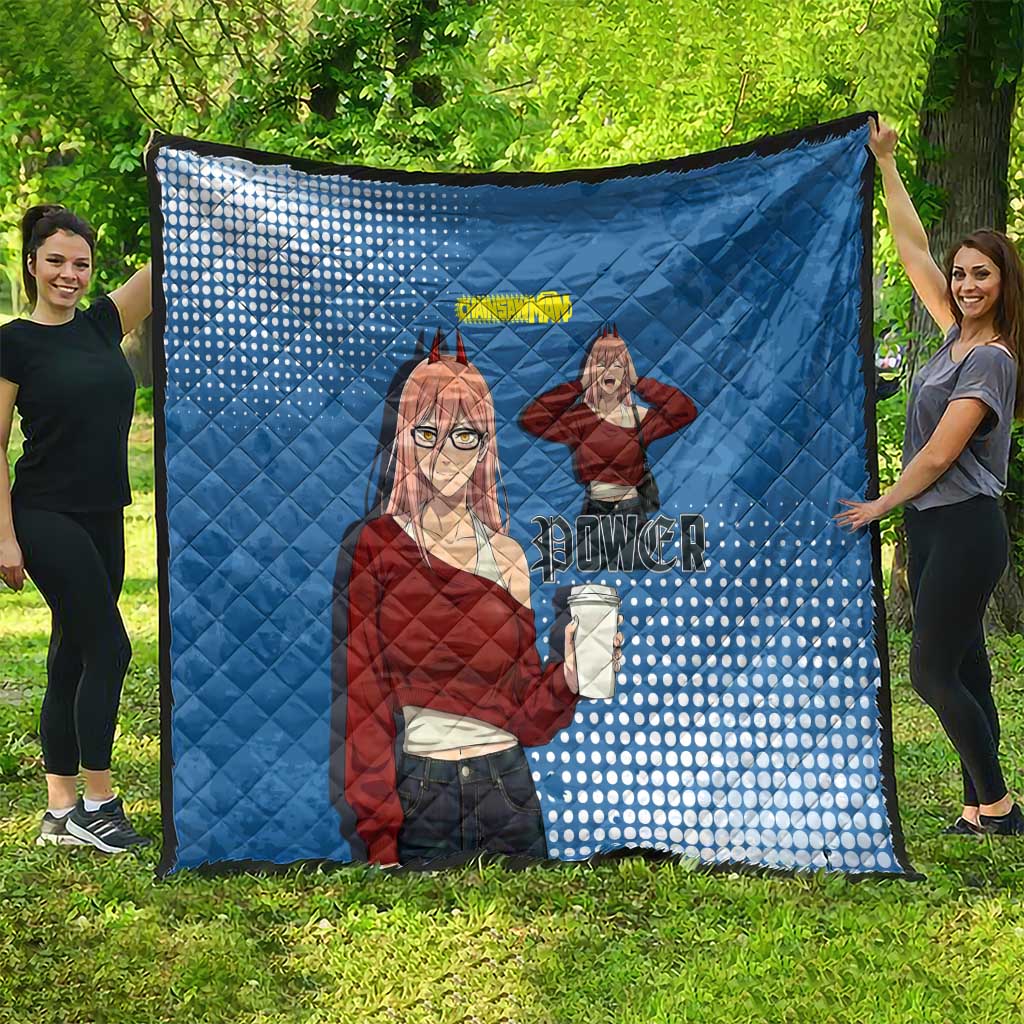 Power Chainsaw Man in Street Chic Quilt Bold Blue Anime Aesthetic with Power
