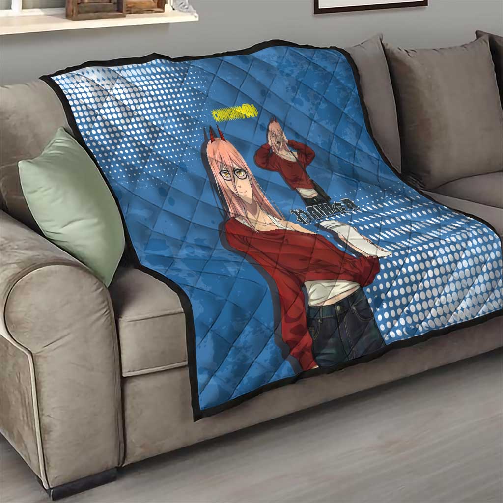 Power Chainsaw Man in Street Chic Quilt Bold Blue Anime Aesthetic with Power