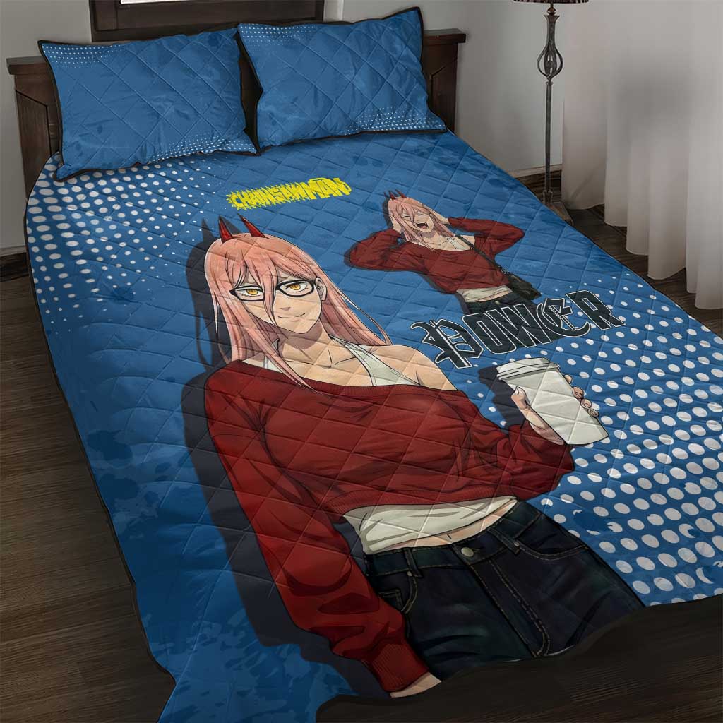 Power Chainsaw Man in Street Chic Quilt Bed Set Bold Blue Anime Aesthetic with Power