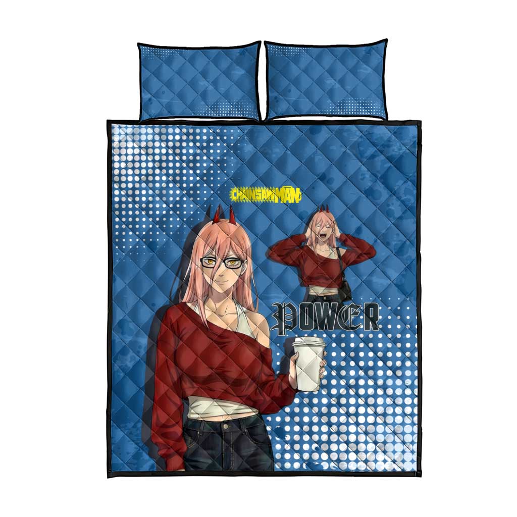 Power Chainsaw Man in Street Chic Quilt Bed Set Bold Blue Anime Aesthetic with Power