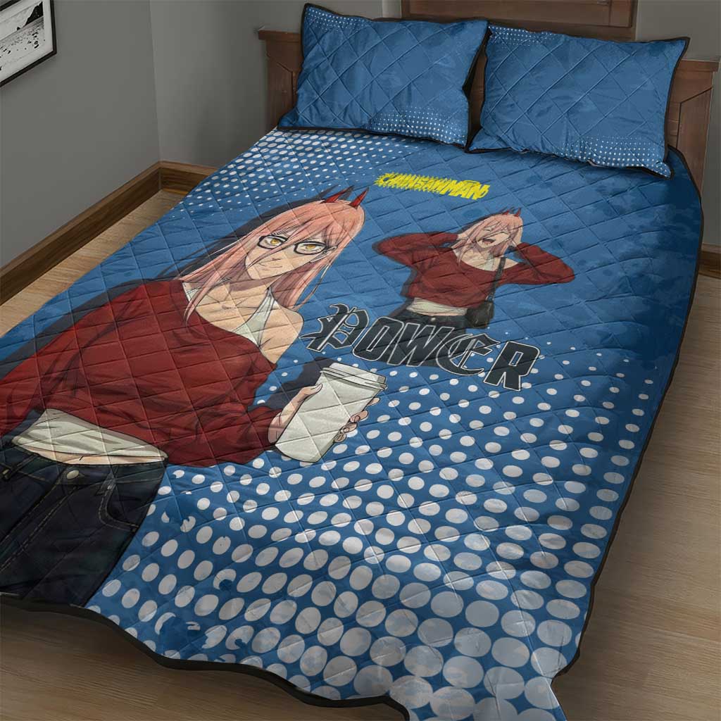 Power Chainsaw Man in Street Chic Quilt Bed Set Bold Blue Anime Aesthetic with Power