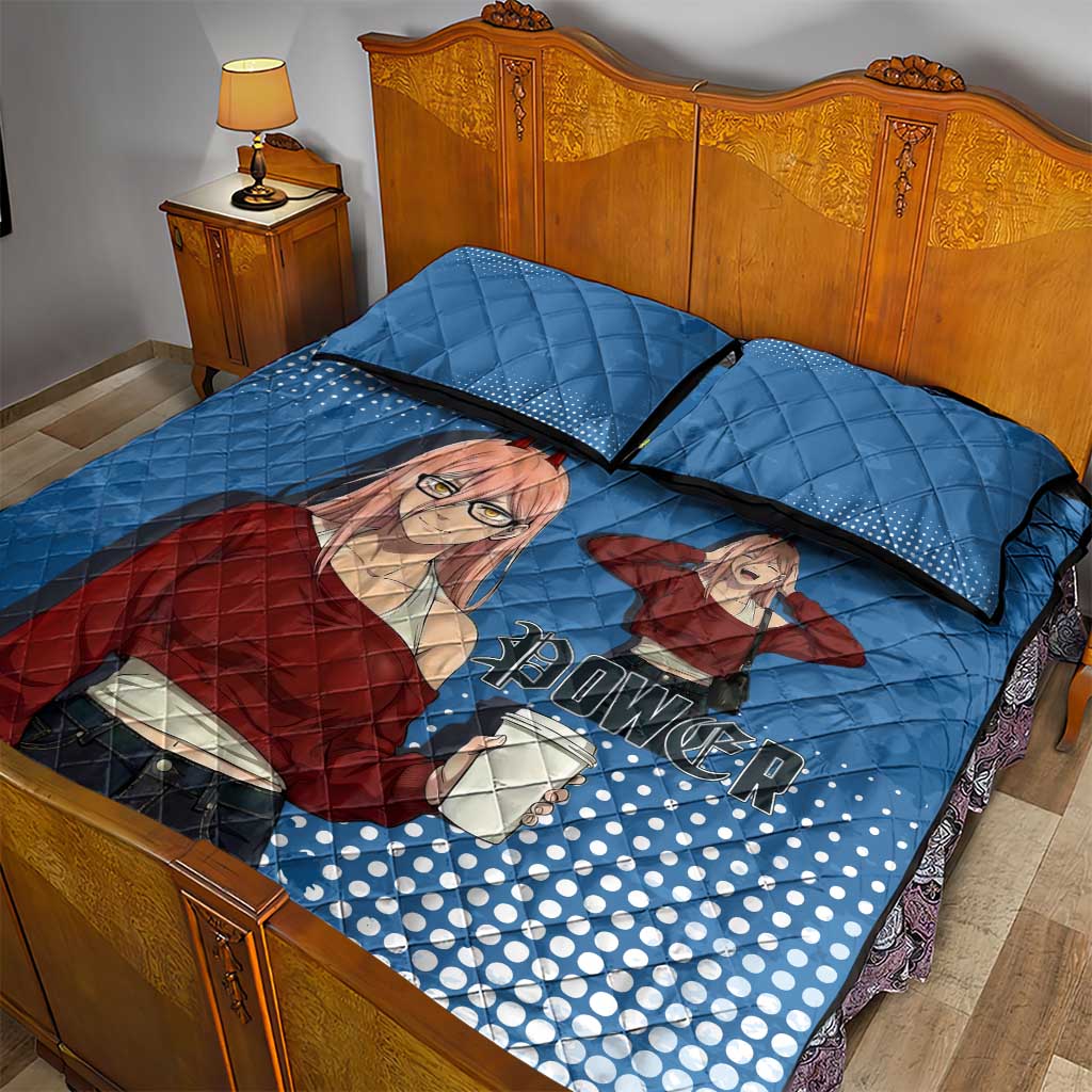Power Chainsaw Man in Street Chic Quilt Bed Set Bold Blue Anime Aesthetic with Power