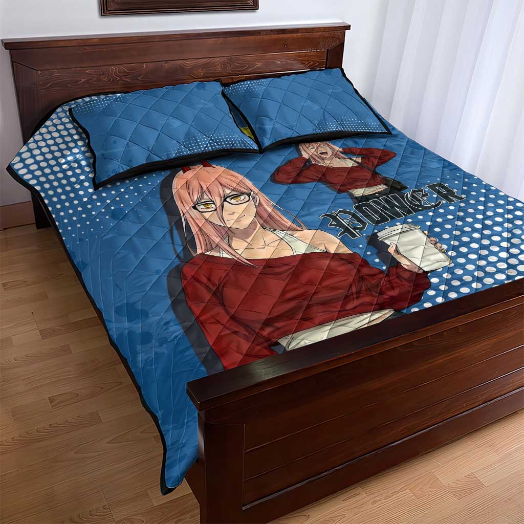 Power Chainsaw Man in Street Chic Quilt Bed Set Bold Blue Anime Aesthetic with Power
