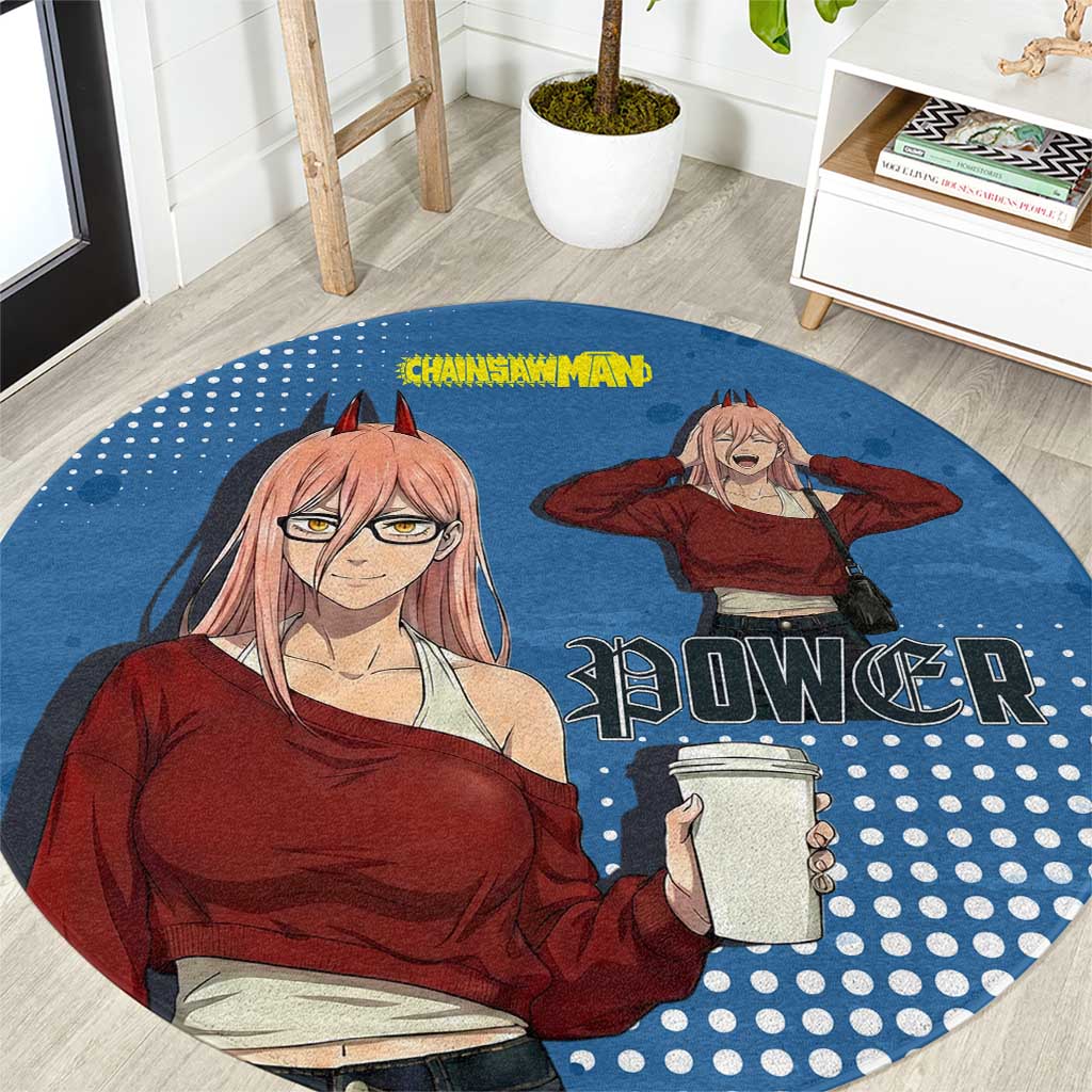 Power Chainsaw Man in Street Chic Round Carpet Bold Blue Anime Aesthetic with Power