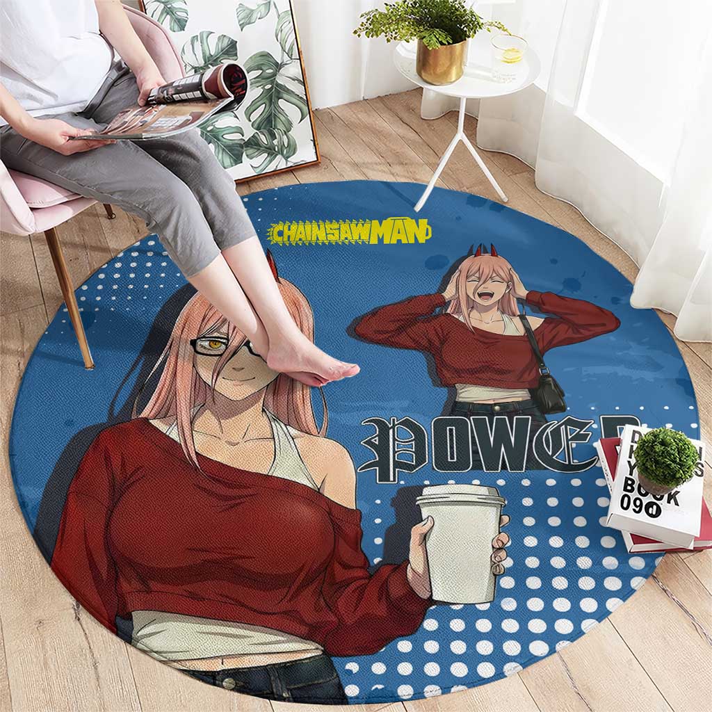 Power Chainsaw Man in Street Chic Round Carpet Bold Blue Anime Aesthetic with Power
