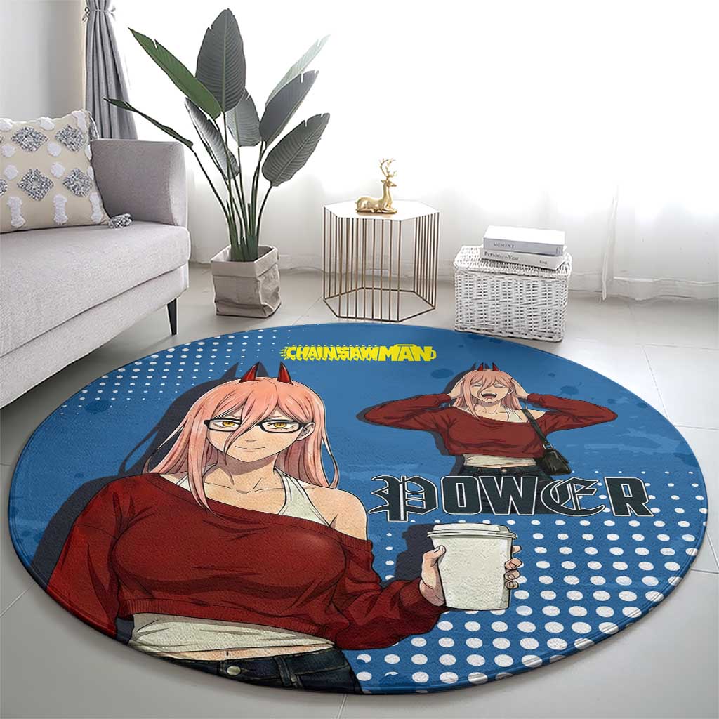 Power Chainsaw Man in Street Chic Round Carpet Bold Blue Anime Aesthetic with Power