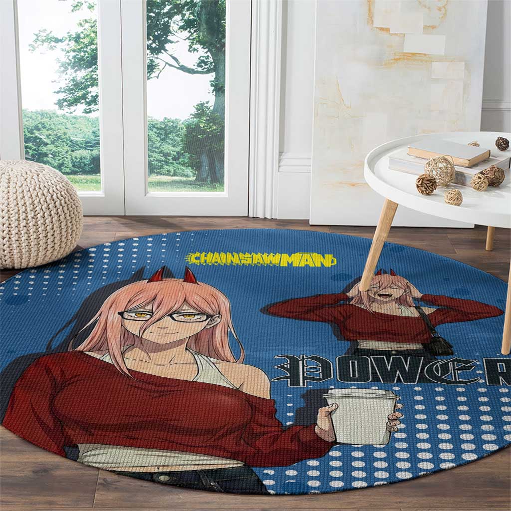 Power Chainsaw Man in Street Chic Round Carpet Bold Blue Anime Aesthetic with Power