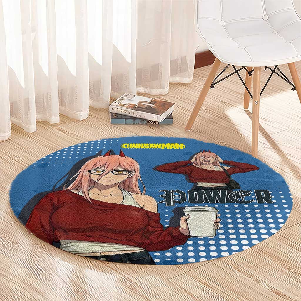 Power Chainsaw Man in Street Chic Round Carpet Bold Blue Anime Aesthetic with Power