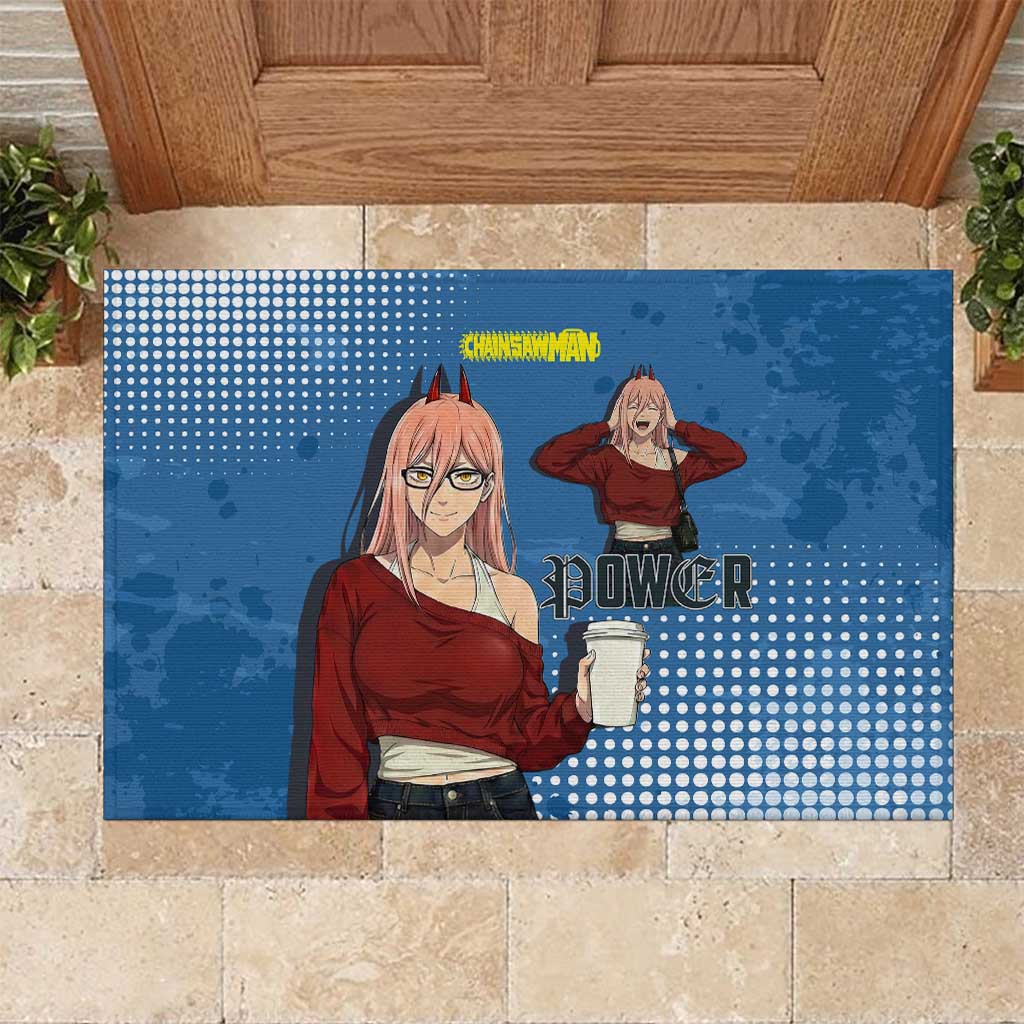Power Chainsaw Man in Street Chic Rubber Doormat Bold Blue Anime Aesthetic with Power