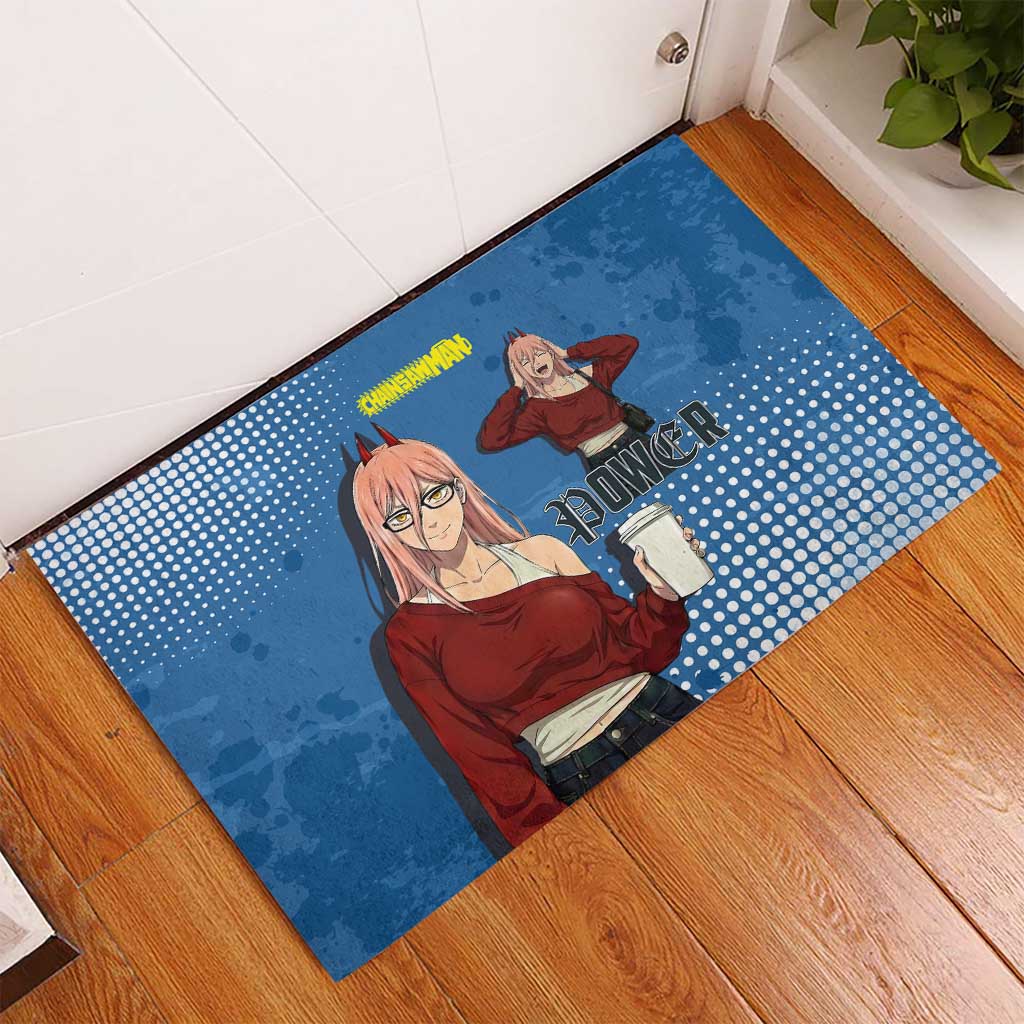 Power Chainsaw Man in Street Chic Rubber Doormat Bold Blue Anime Aesthetic with Power