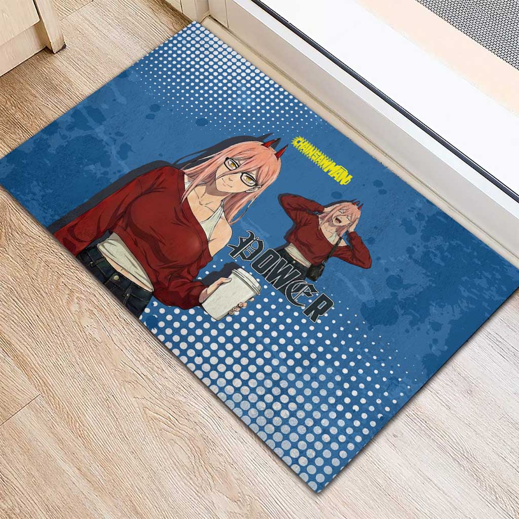Power Chainsaw Man in Street Chic Rubber Doormat Bold Blue Anime Aesthetic with Power