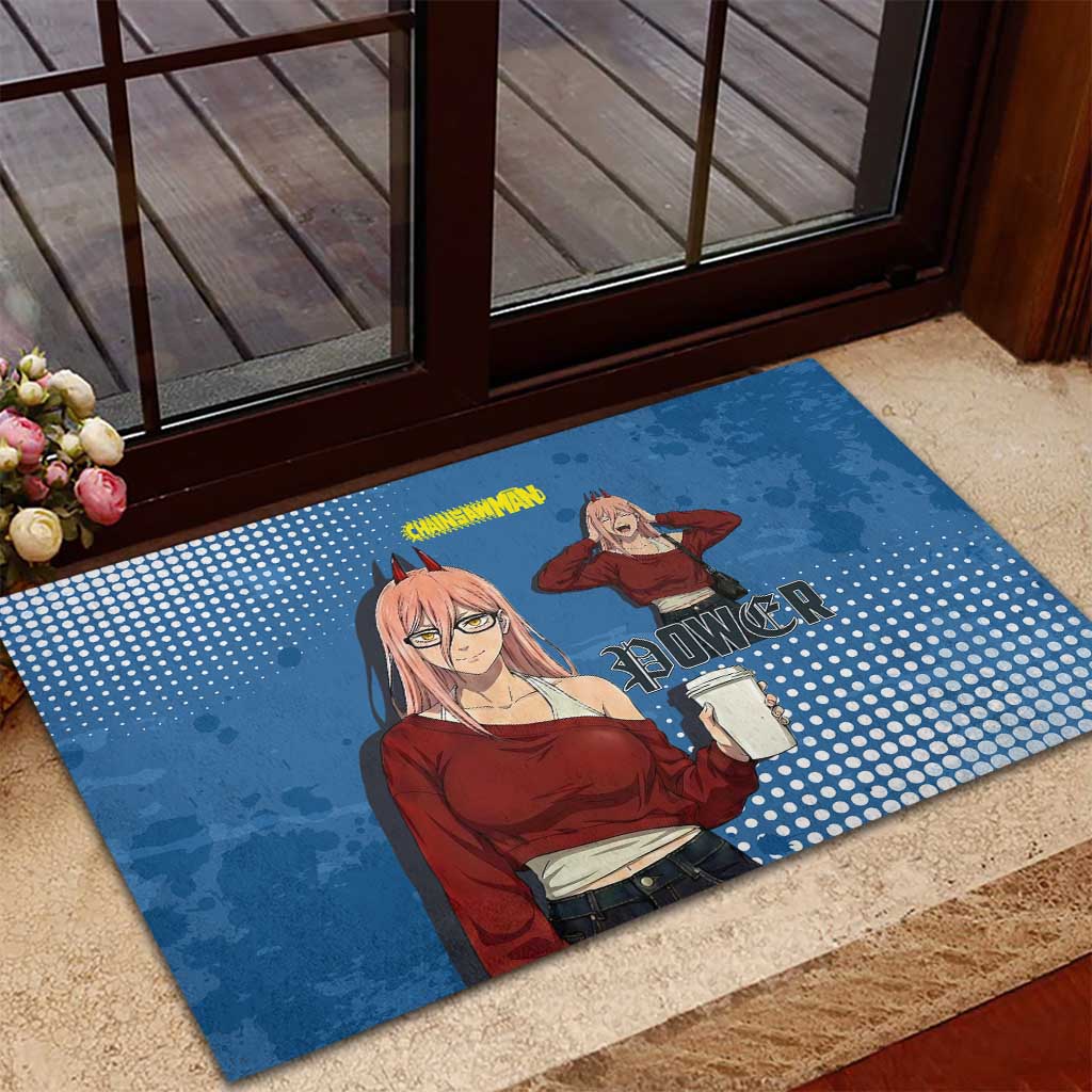 Power Chainsaw Man in Street Chic Rubber Doormat Bold Blue Anime Aesthetic with Power