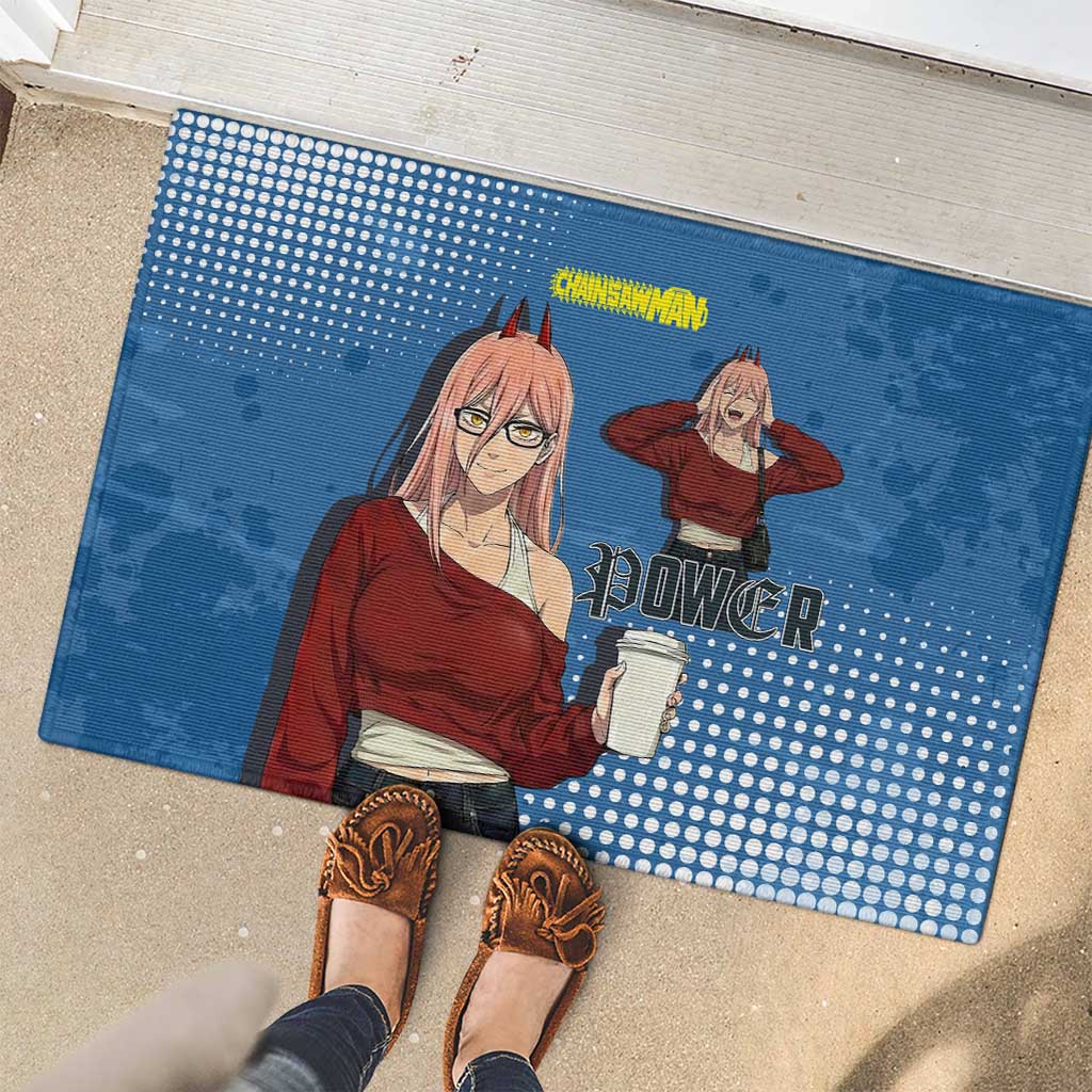 Power Chainsaw Man in Street Chic Rubber Doormat Bold Blue Anime Aesthetic with Power