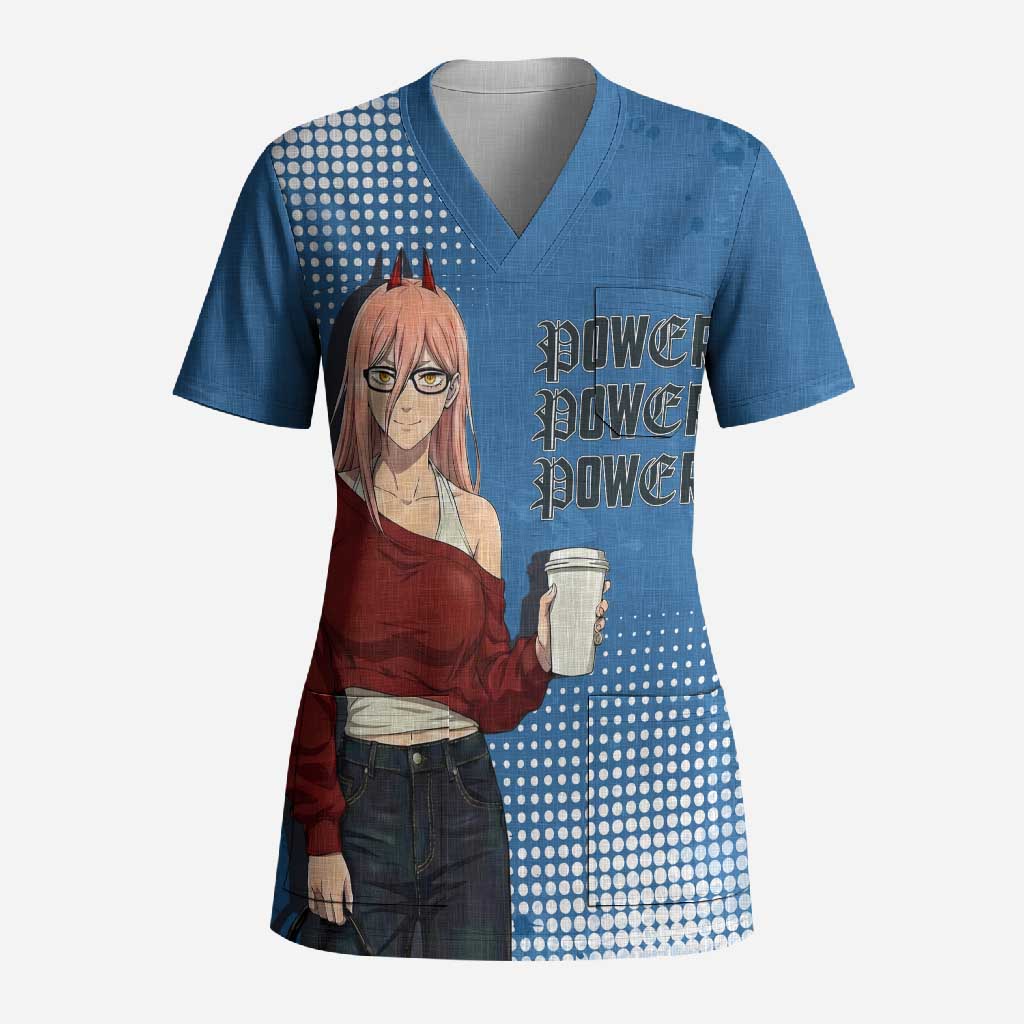 Power Chainsaw Man in Street Chic Scrub Top Bold Blue Anime Aesthetic with Power