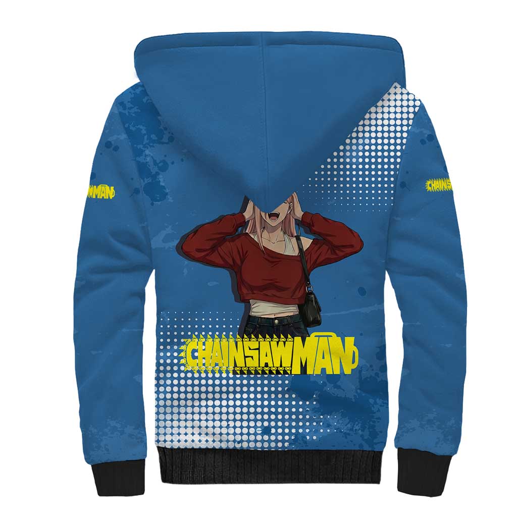 Power Chainsaw Man in Street Chic Sherpa Hoodie Bold Blue Anime Aesthetic with Power