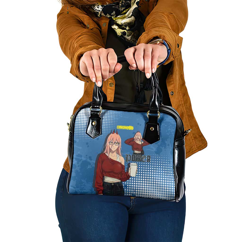 Power Chainsaw Man in Street Chic Shoulder Handbag Bold Blue Anime Aesthetic with Power