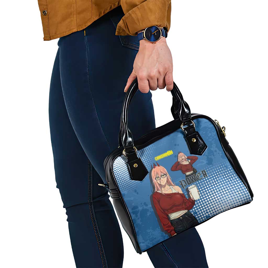 Power Chainsaw Man in Street Chic Shoulder Handbag Bold Blue Anime Aesthetic with Power