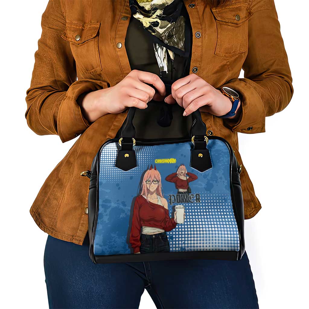 Power Chainsaw Man in Street Chic Shoulder Handbag Bold Blue Anime Aesthetic with Power