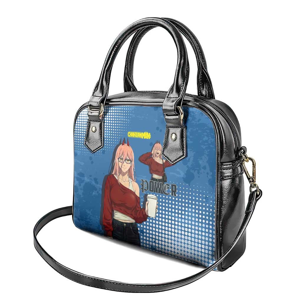 Power Chainsaw Man in Street Chic Shoulder Handbag Bold Blue Anime Aesthetic with Power