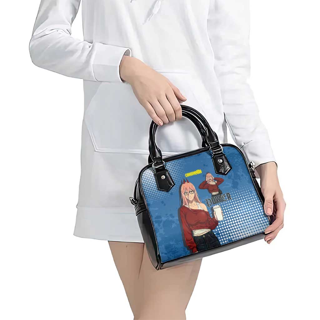Power Chainsaw Man in Street Chic Shoulder Handbag Bold Blue Anime Aesthetic with Power