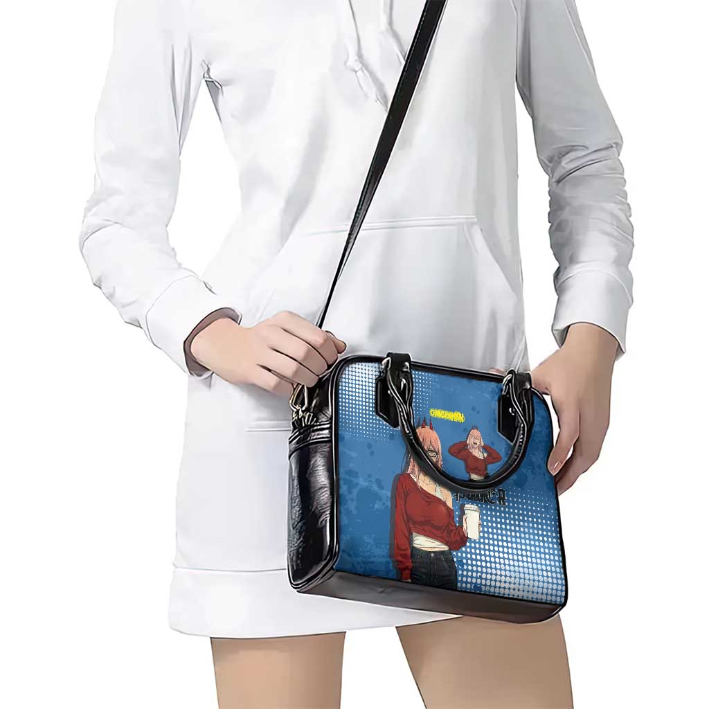 Power Chainsaw Man in Street Chic Shoulder Handbag Bold Blue Anime Aesthetic with Power