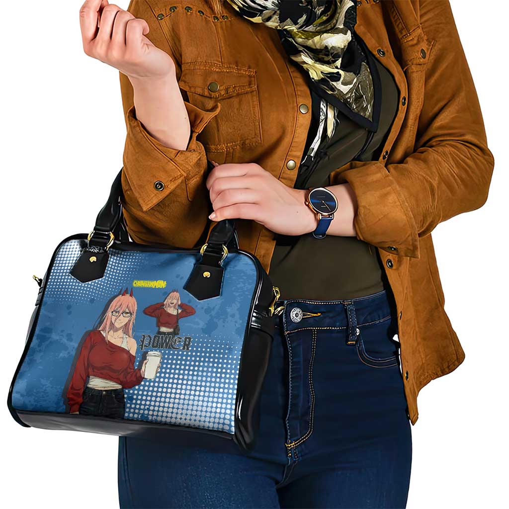 Power Chainsaw Man in Street Chic Shoulder Handbag Bold Blue Anime Aesthetic with Power