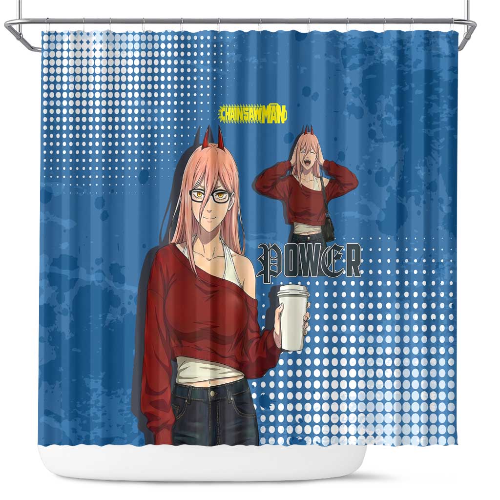 Power Chainsaw Man in Street Chic Shower Curtain Bold Blue Anime Aesthetic with Power