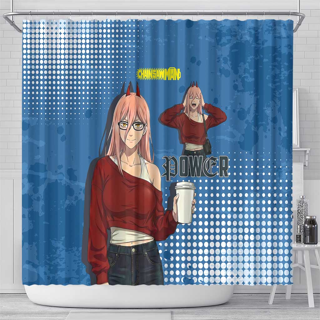 Power Chainsaw Man in Street Chic Shower Curtain Bold Blue Anime Aesthetic with Power