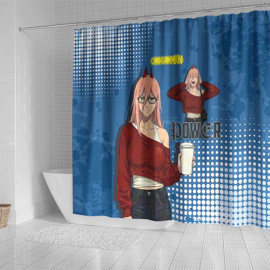 Power Chainsaw Man in Street Chic Shower Curtain Bold Blue Anime Aesthetic with Power