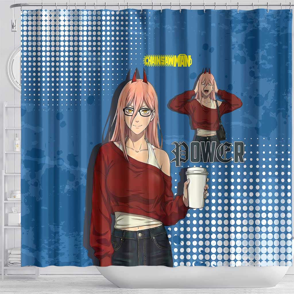 Power Chainsaw Man in Street Chic Shower Curtain Bold Blue Anime Aesthetic with Power