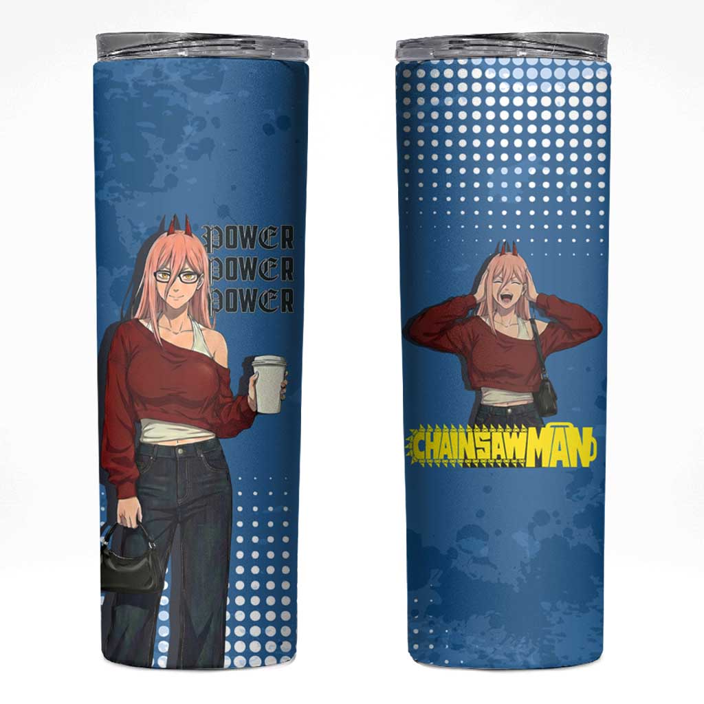 Power Chainsaw Man in Street Chic Skinny Tumbler Bold Blue Anime Aesthetic with Power